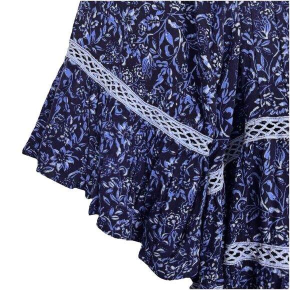 Free People Talk About It Floral Tunic Top Size XS Blue Boho Cottage Core Hippie - Picture 6 of 10